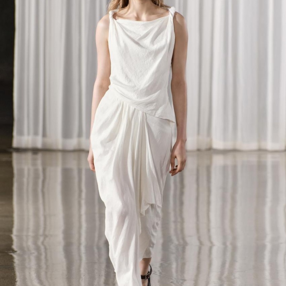 NWT DRAPED LINEN BLEND DRESS ZW COLLECTION - XS